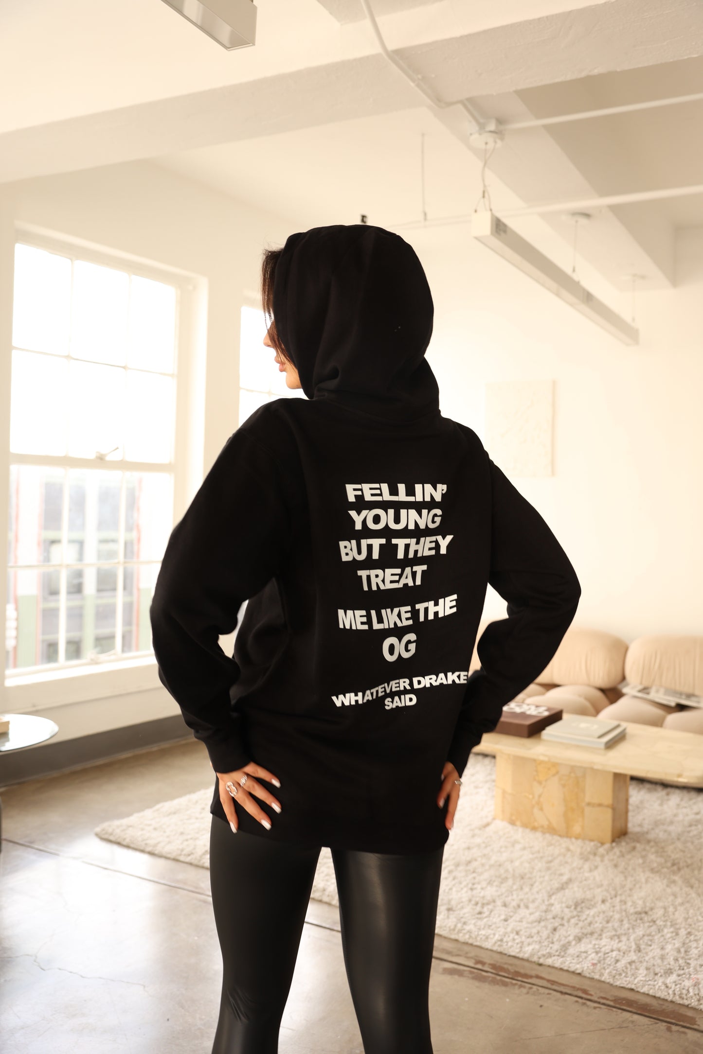 “Feeling Young” Oversized Unisex Hoodie/ Black